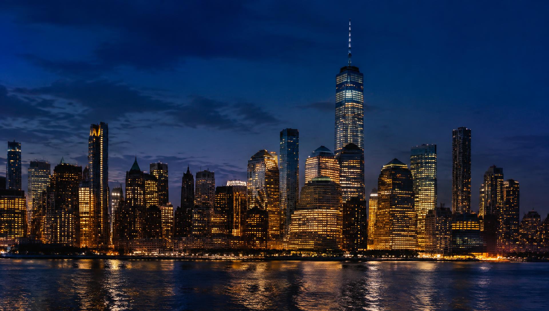 Manhattan skyline at dusk